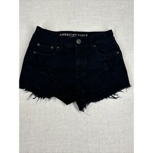 American Eagle Shorts Womens 2 Black Hi-Rise Festival‎ Distressed Denim
